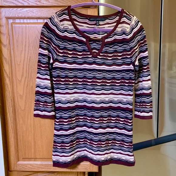 White House Black Market. - Bold Chevron Striped 3/4 sleeve Tunic - Picture 2 of 7